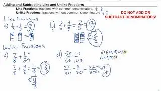 Adding and Subtracting Like and Unlike Fractions (Fractions with and without Common Denominators)