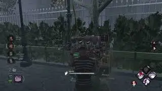 David repairs a generator while Lara is being chased. Dead by Daylight