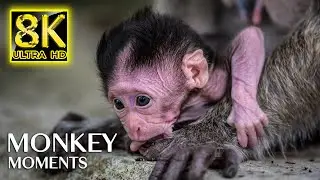 Best Monkey Moments in 8K TV HDR 60FPS ULTRA HD - Relax Music with Real Nature Sounds