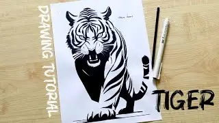 How to draw angry Tiger / Tiger stencil drawing