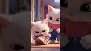 Mother Cat Teaches Kitten to Tie Shoes | Cute Family Animation | pixelai_01