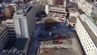 Survol drone du CNET &agrave; Issy-les-Moulineaux, au tout d&eacute;but de sa d&eacute;molition.