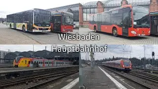 Züge und Busse am Wiesbadener Hauptbahnhof