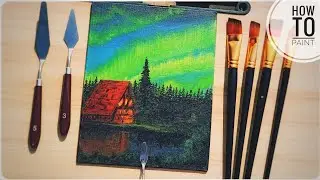 Aurora Painting /Northern Lights/ How To Paint Episode -6/ Black Canvas Painting Ideas/