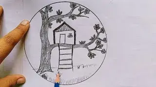 Beautiful Tree House Drawing #drawing #art #easyartlover #treehouse #tree #shorts #viral #sketch 