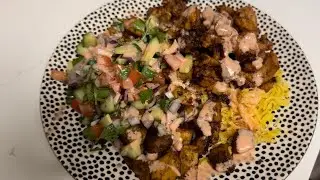 How to make creamy buffalo chicken, potato, and cucumber salad dinner or meal prep!