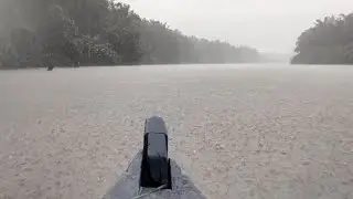 HEAVY RAIN ON BOAT IN RIVER  - REAL RAIN FOREST
