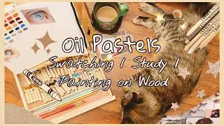 Trying out Sennelier Oil Pastels | Swatches | Drawing on Wood ✿