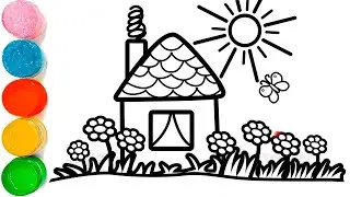 How to Draw a Spring House for Kids | Easy Cute House Drawing with Flowers & Butterflies
