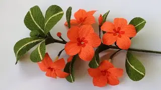Easy Flower Making With Paper/ How To Make Periwinkle Flower Craft With Crepe Paper Step By Step/ 