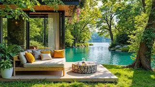 🎼 Elegant Modern Jazz Lounge | Glass Wall Reflection and Emerald Shoreline for Creative Stillness