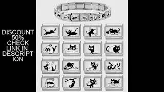 Laser Engraving Cute Cartoon Black Playing Cats Italian Charm Links Fit 9mm Stainless Steel Bracelet