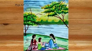 New year Picnic Scenery steps/How To Draw A Family Picnic Scenery/Picnic drawing with oil pastels
