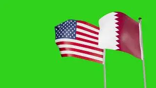 United States and Qatar Flags Waving Animation Together on  Green Screen