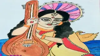 How To Draw Saraswati Devi Drawing || Vasant Panchami Drawing || 
