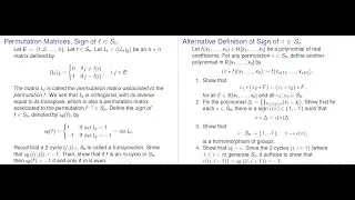 Algebra - Permutation Matrix, Sign of a Permutation in Symmetric Group S_n