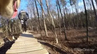 Mountain biking in Briar Chapel with puppy golden retriever