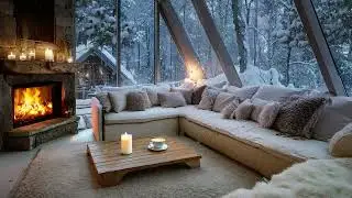 Warm Winter Home Retreat 🔥 Soothing Jazz, Snow Through Window & Fire Glow for Focus & Relaxation