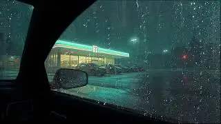 Rainy Midnight at 7-Eleven | Calm Car Window Ambience for Sleep, Study, Focus & Relaxation