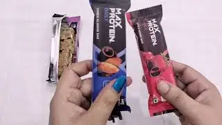 Max protein fruit and nut bar opening, max protein choco almond bar, max protein choco berry bar
