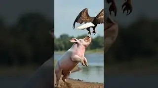 Eagle 🦅 catching the fish 🐠 and fighting a pig #wildlife #birds #greathornedowl #greatgrayowl #eagle