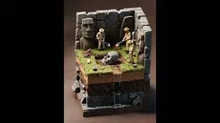 Easter Island Mystery Reimagined: Moai Skull Excavation in 3D Fluid Art