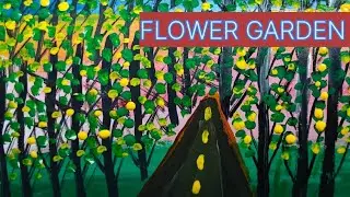 A Beautiful FLOWER Garden in the Forest/How To draw a Easy step painting for Flowers Tree/Flower art