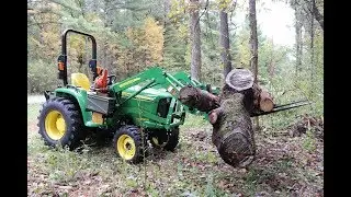 John Deere 3025e Moving Logs With Pallet Forks