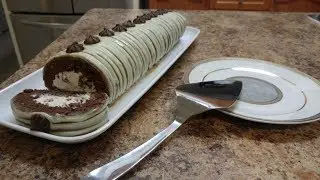 Birch Tree Log Chocolate Cake with Mint Ice Cream