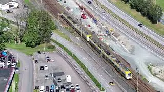 Drone in Lerum. Trains and the new track.
