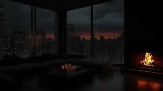 Cozy Night in a Luxury Paris Apartment with Warm Firelight | Rainfall & Distant Thunder Outside