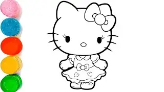 Cute hello kitty in beautiful frock drawing painting and colouring for kids 