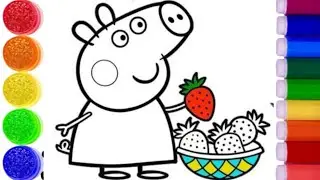 Dibujo, pintura y coloreado de la cesta 🐷🍓🥙🍹🌈de fresas de Peppa Pig para ni&ntilde;os