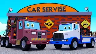 Tow trucks in car city. Tow trucks are helpers. Car cartoons for kids, toddlers, childrens