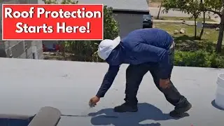 Roofing Done Right: Installing the Final Cap Sheet Layer to a sloped flat roof