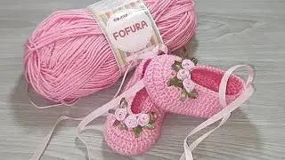 SAPATINHO DE CROCHÊ BAILARINA - DE 0 A 3 MESES - PARA  INICIANTES NO CROCHÊ