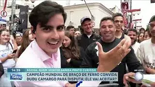 Dudu Camargo participa de competição de braço de ferro contra campeão mundial em São Paulo
