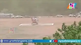 CM KCR Helicopter Entry At Warangal VIDEO | KCR Helicopter Landing Video | Telangana News | GT TV