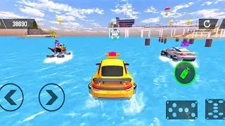 Water Car Racing Stunts : New Car Game | Car Water Surfing Race | Car Vs ATV Bike Vs Monster Car