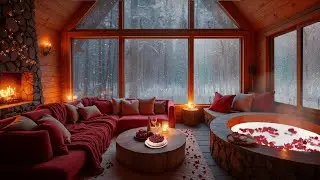 Romantic Cozy Cabin, Fireplace, Hot Tub, Snowfall Ambience, Relaxation & Love, Valentine's, Trust me