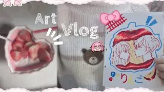 Art vlog 𔓐𑇓 | random day🍓 , trying the apple art trend✨️ .  