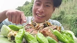 Grilled Chicken with Gravy Rice 🍚 king green chilli mukbangvideo.##Luntsujanch🤤🤤
