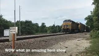 UP ES44 leads rack train with hornshow