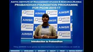 Introduction:Prabandhan AIMSR Foundation Programme for PGDM Batch 2015-17