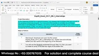 Exp25 Excel Chapter 11 ML1 | Student Internship Program | Step-by-Step MyITLab Solution