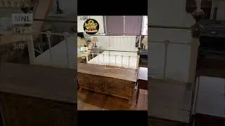 Antique cream-painted iron bed frame, circa 1940s