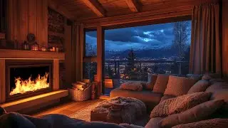 Thunderstorm & Rain in the Mountains, Crackling Fireplace & Sleeping Pets, Clam Rain Sounds