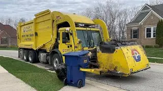 Super Fast! Yellow Priority Waste Heil Curotto Can Garbage Truck in Action!
