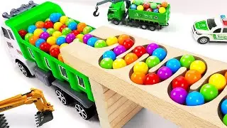 Marble Run ASMR Race ☆ HABA Slope &Dump Truck Excavator Ambulance Forklift Garbage Truck Tractors#18