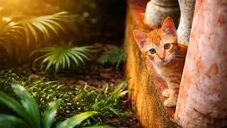 Adorable orange cat Miko explores the porch, garden grass, outdoors | Miko the Cat